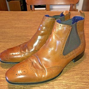 Gucinari Leather Chelsea Wingtip Boots Brown EU 44
